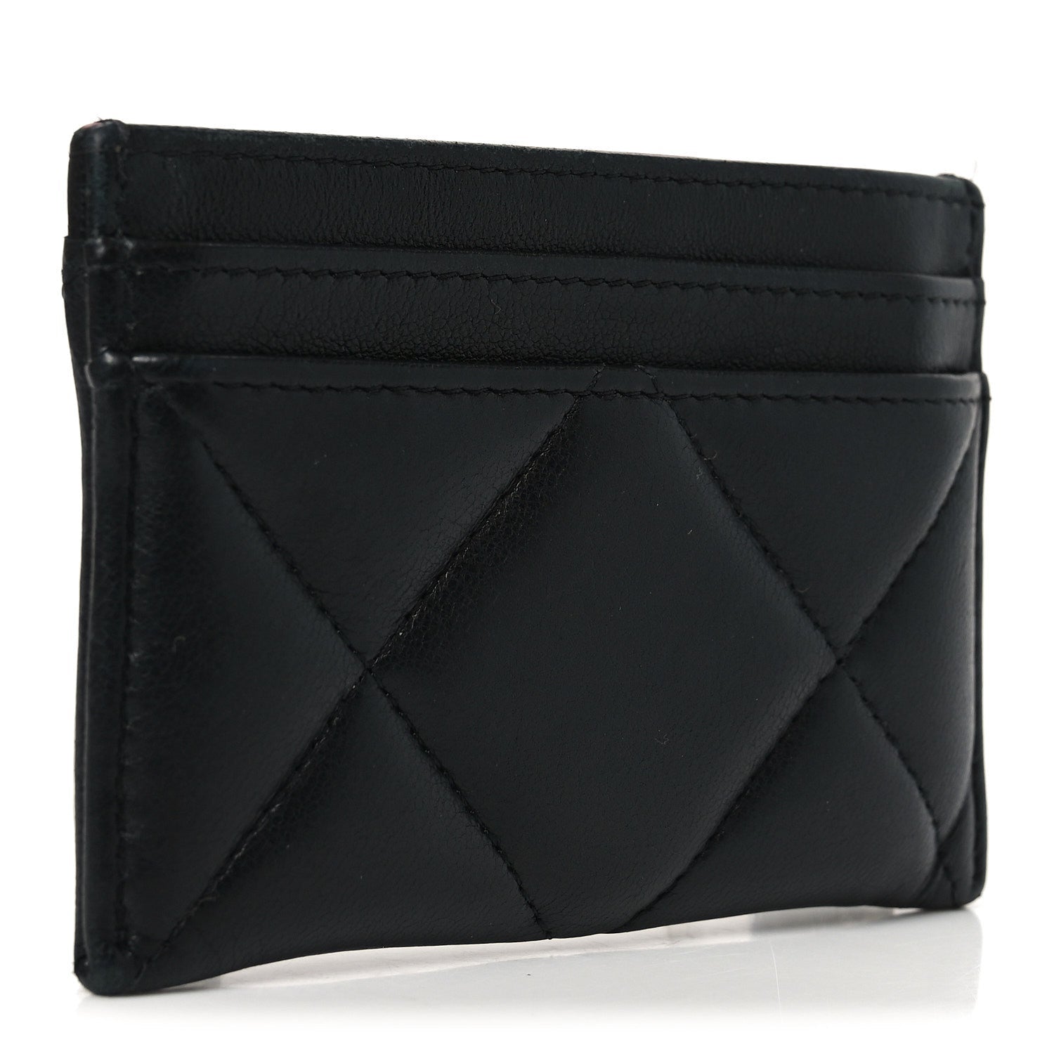 Lambskin Quilted Chanel 19  Holder Black