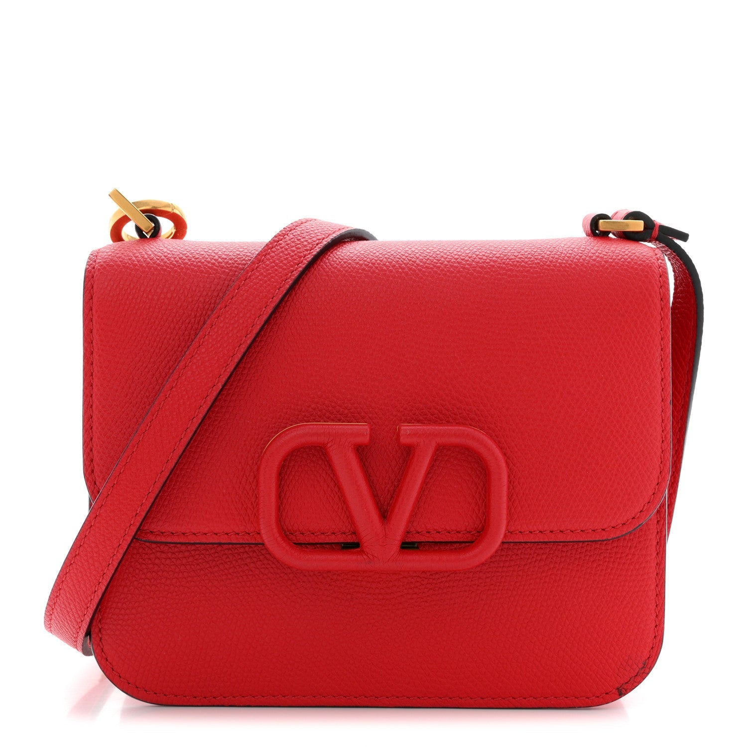 Grainy Calfskin Small VSling Shoulder Bag Red