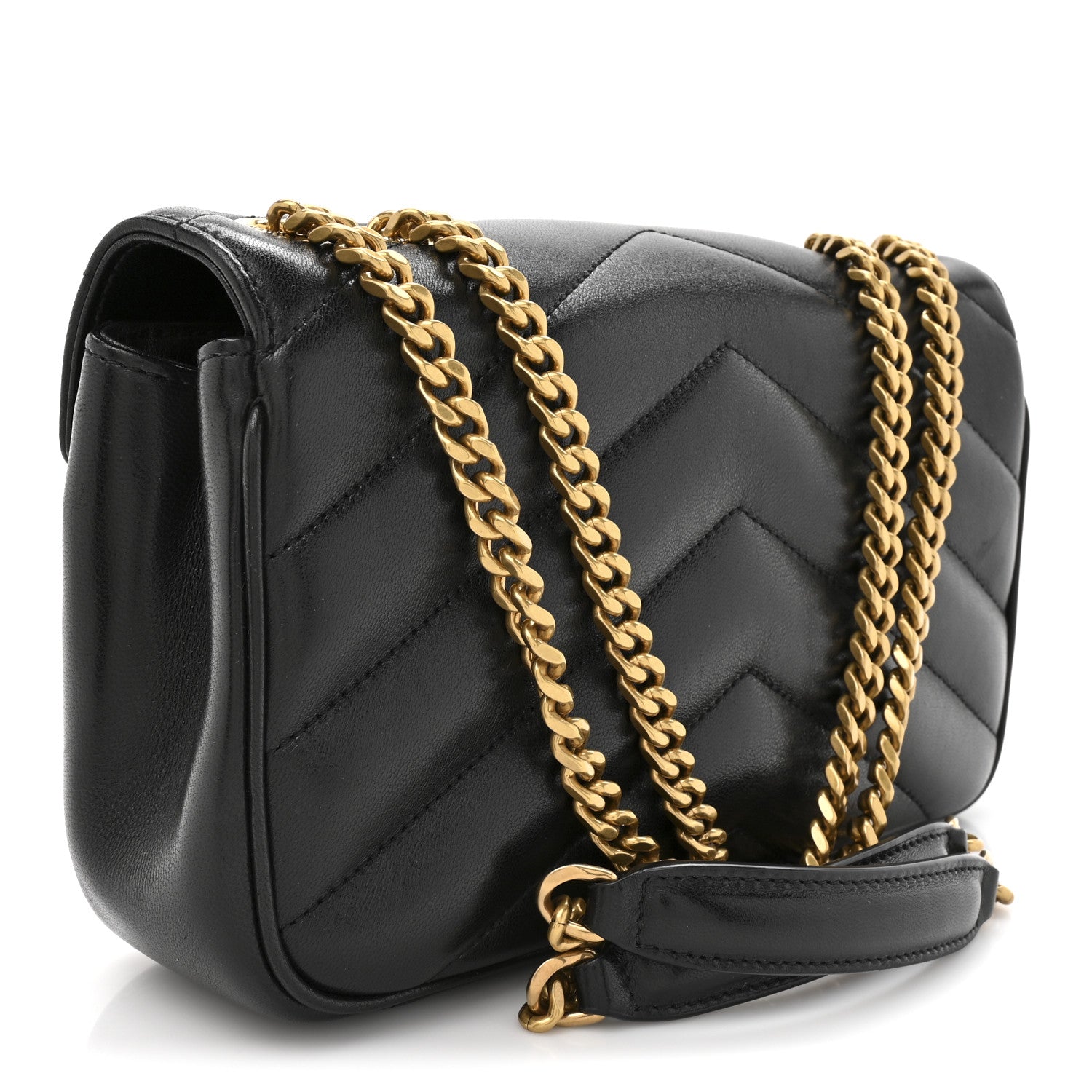 Lambskin Chevron Quilted Small Loulou Black
