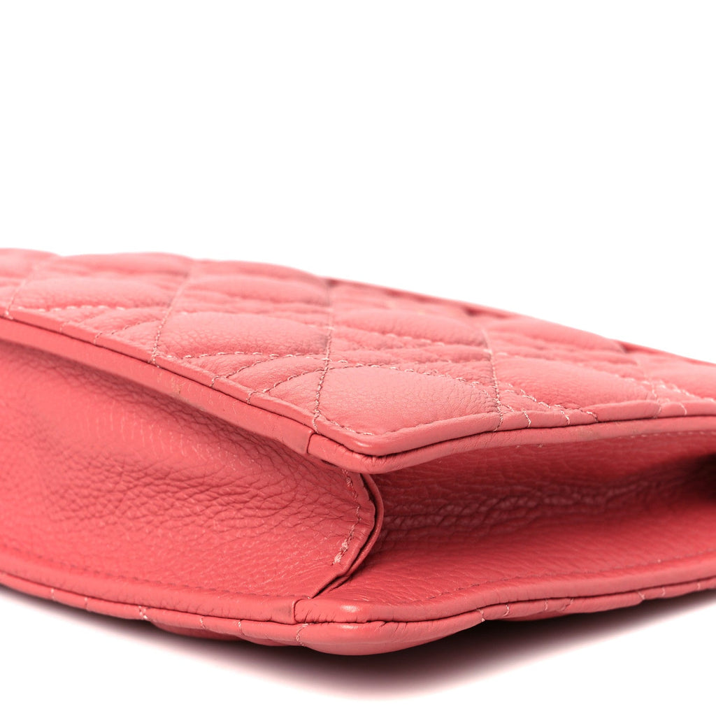 Calfskin Cannage Caro Zipped Pouch With Chain Coral Powder