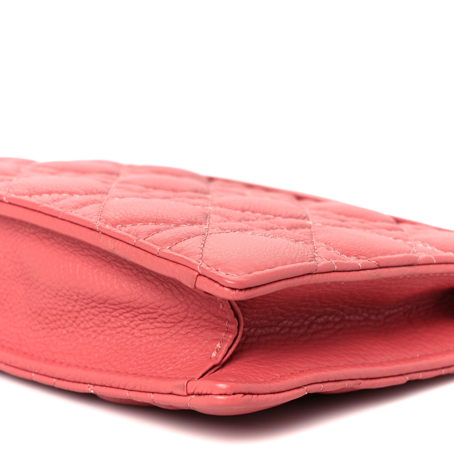 Calfskin Cannage Caro Zipped Pouch With Chain Coral Powder