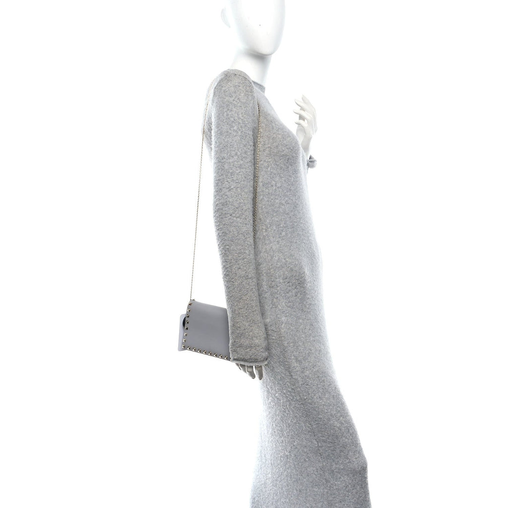 Calfskin Rockstud Wallet On Chain Pastel Grey
