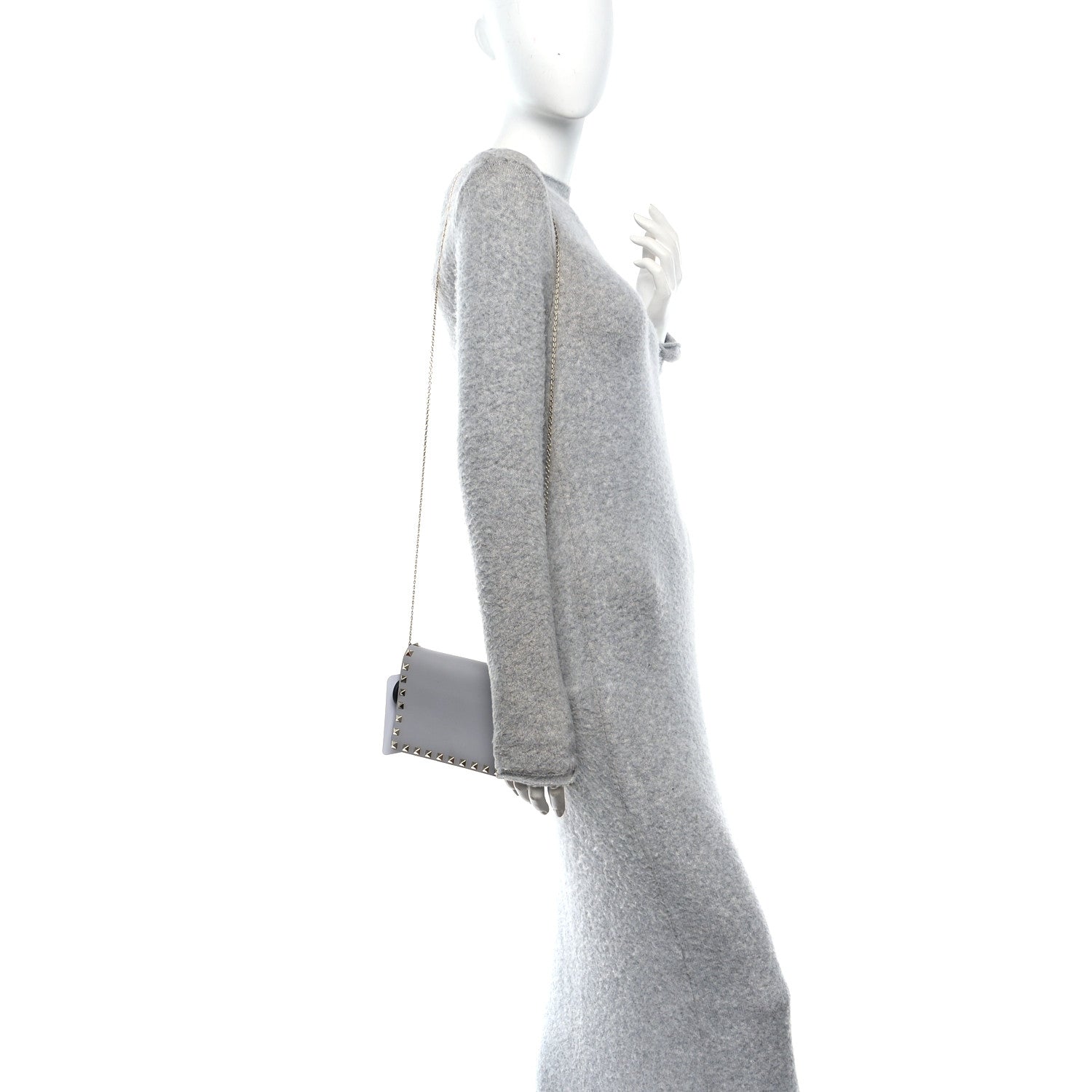 Calfskin Rockstud Wallet On Chain Pastel Grey