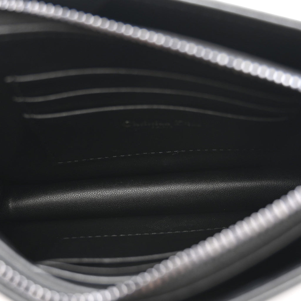 Calfskin Macrocannage Diamond Caro Zipped Pouch With Chain Black