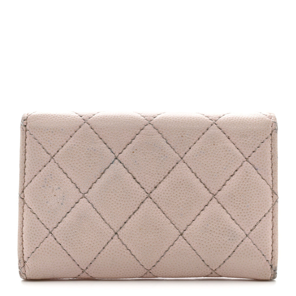 Caviar Quilted Crystal CC Flap  Holder Pink