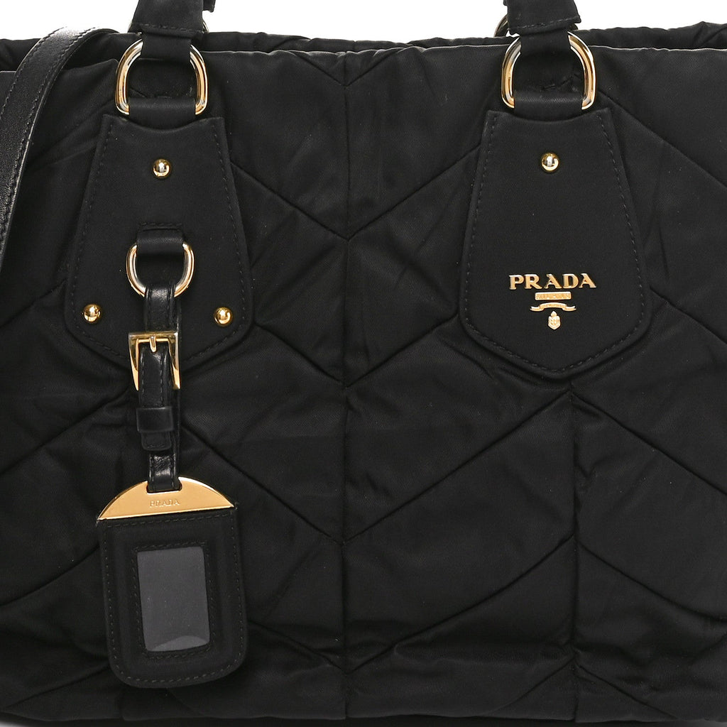 Tessuto Nylon Chevron Quilted Tote Black