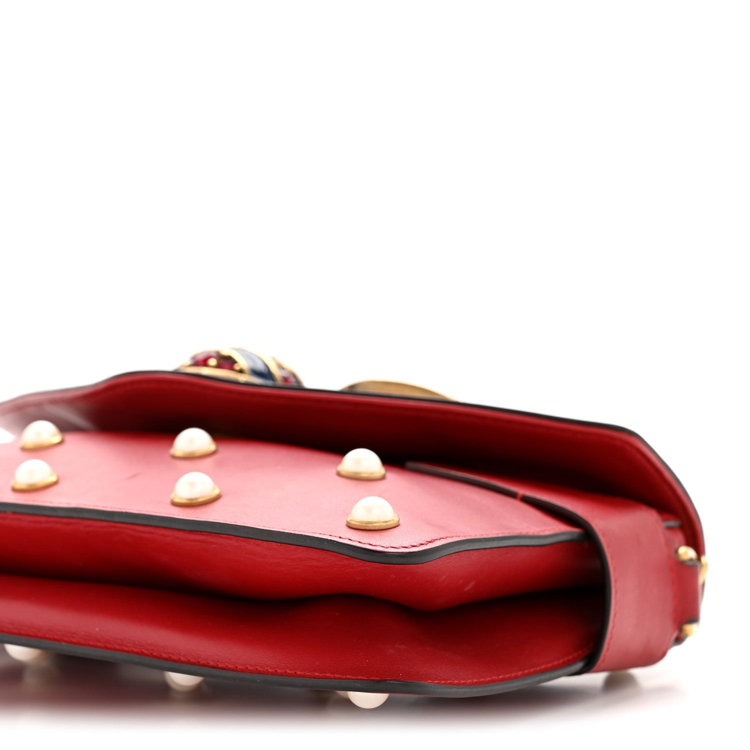 Nappa Pearl Studded Mini Queen Margaret Broadway Shoulder Bag Hibiscus Red