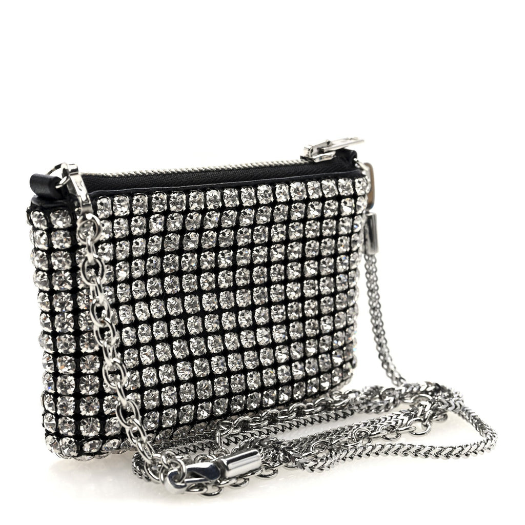 Mesh Crystal Rhinestone Nano Heiress Shoulder Bag Black Silver