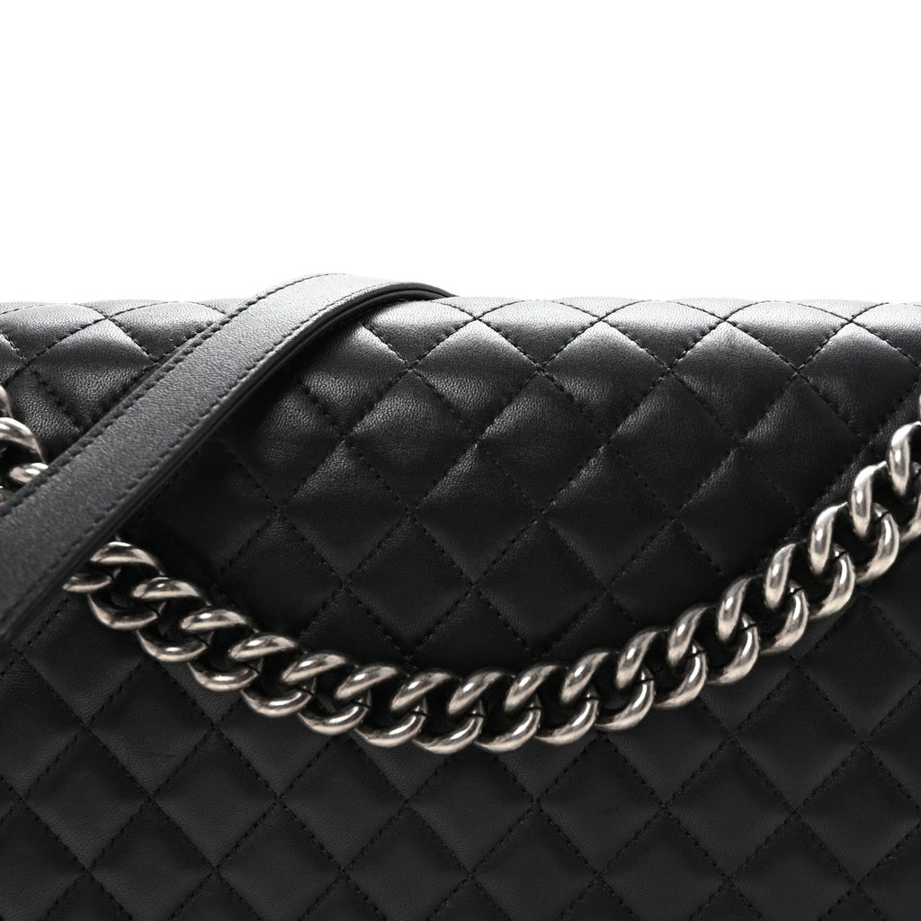Lambskin Quilted Large Boy Flap Black