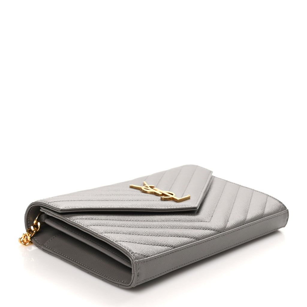 Grain De Poudre Matelasse Chevron Monogram Chain Wallet Fog