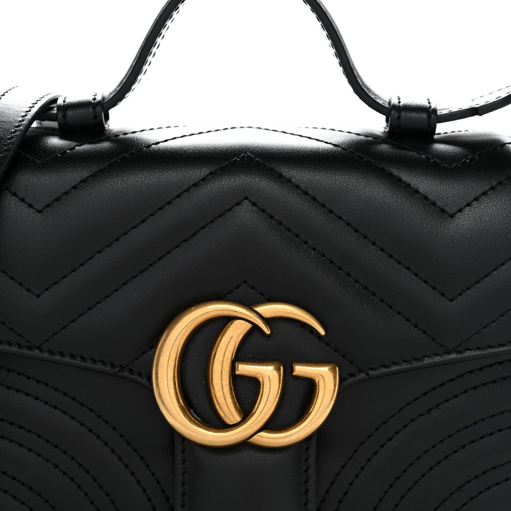 Calfskin Matelasse Mini GG Marmont Top Handle Shoulder Bag Black
