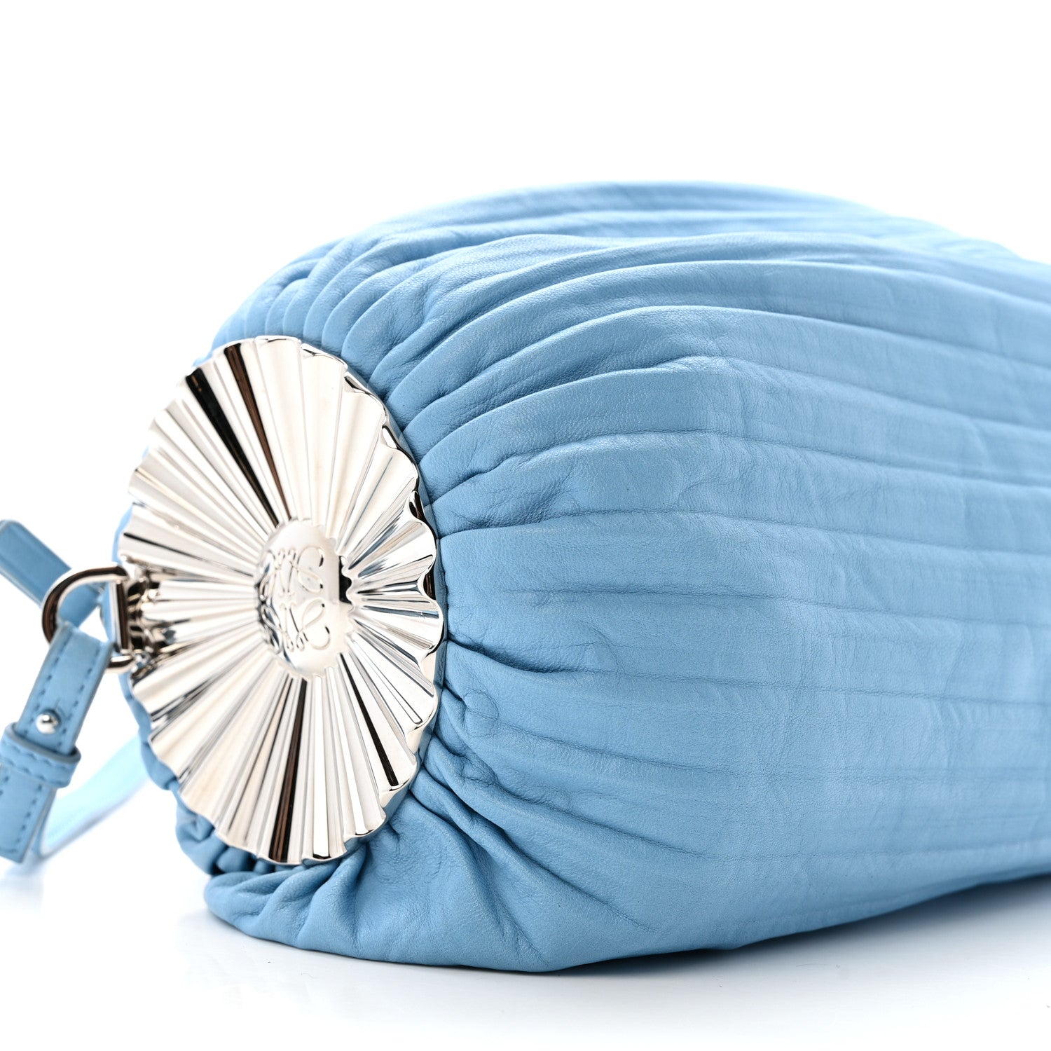 Lambskin Pleated Bracelet Pouch Shoulder Bag Soft Blue