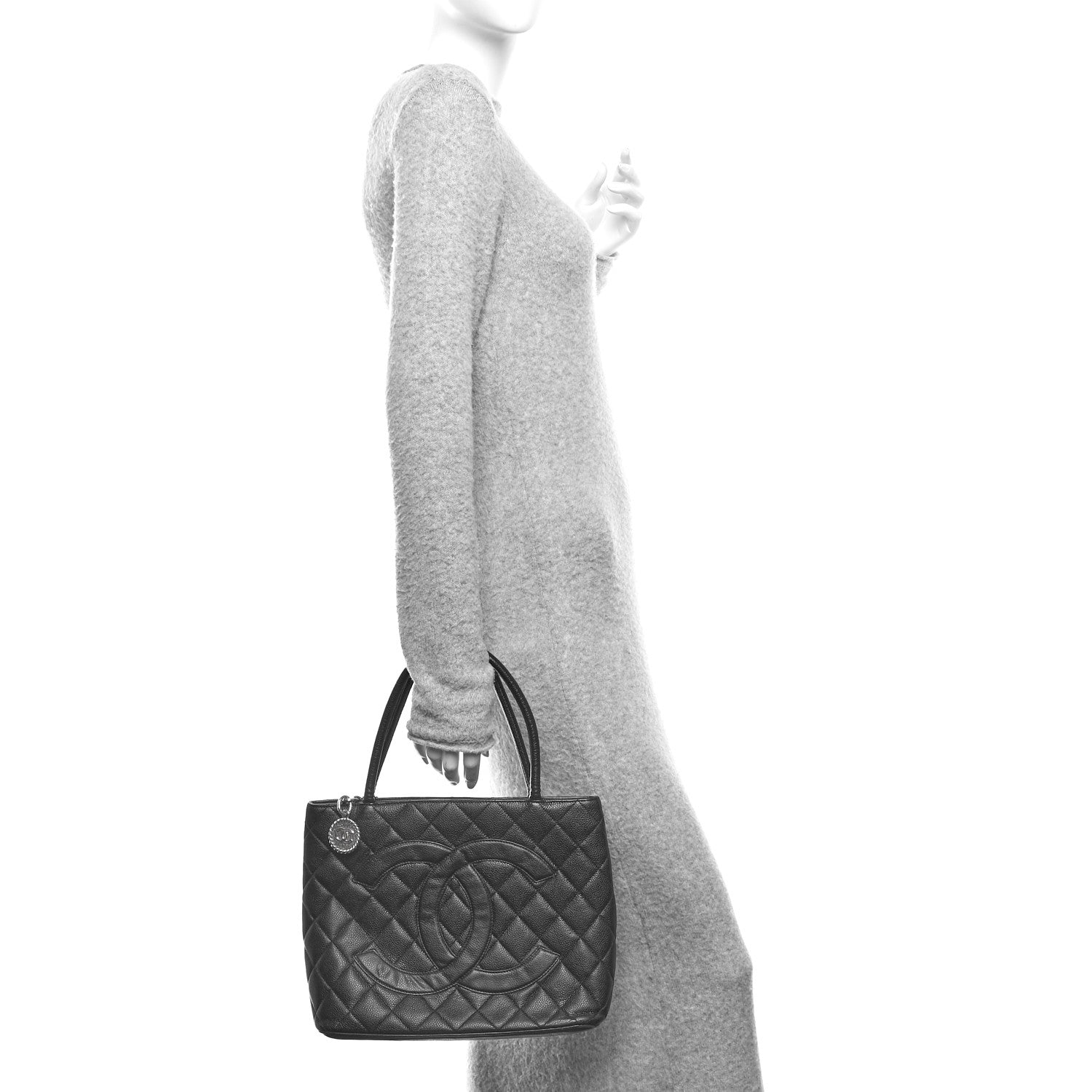 Caviar Quilted Medallion Tote Black