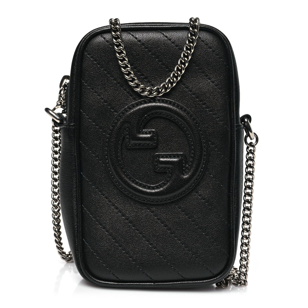 Sakai Be Green Calfskin Diagonal Stitched Mini Blondie Vertical Shoulder Bag Black