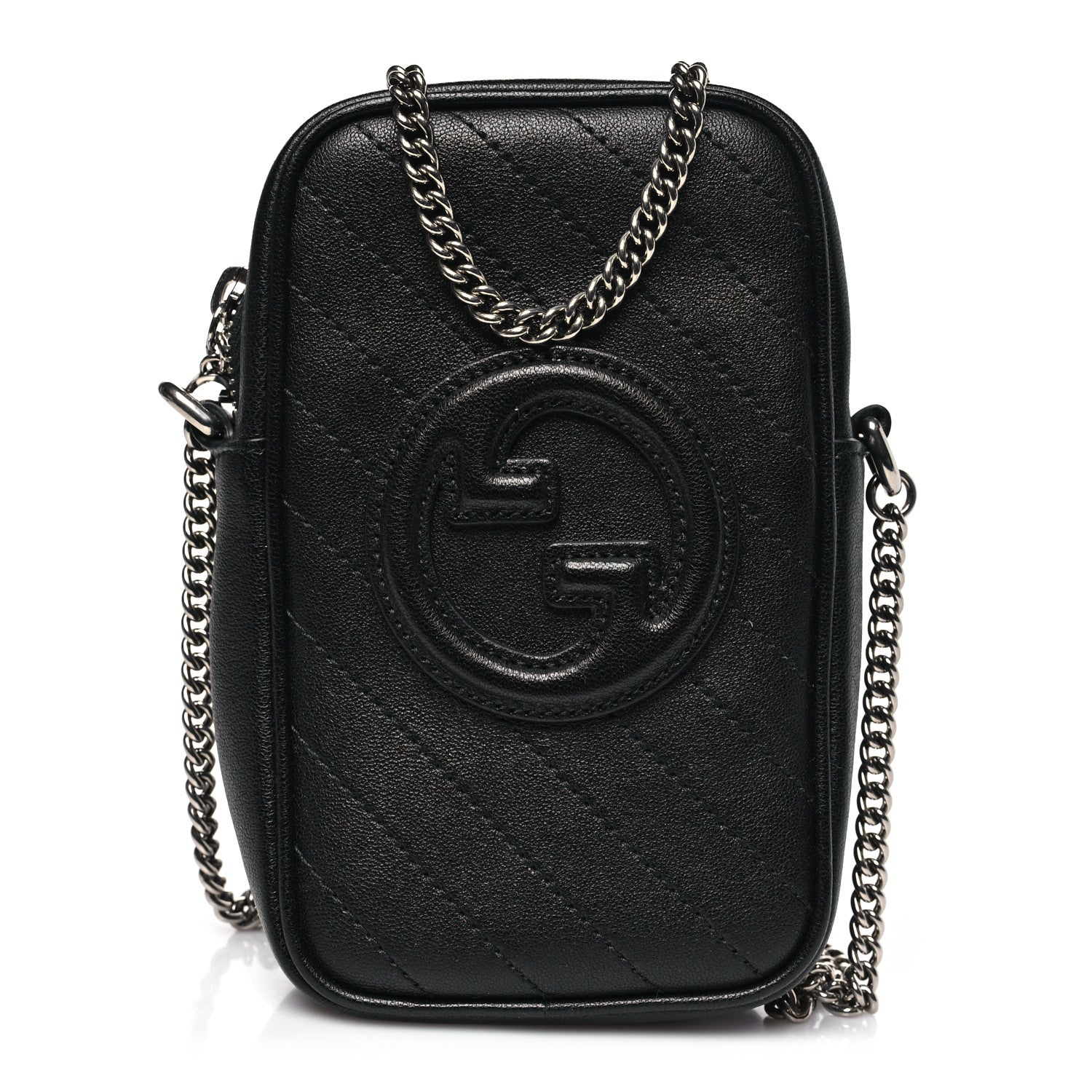Sakai Be Green Calfskin Diagonal Stitched Mini Blondie Vertical Shoulder Bag Black