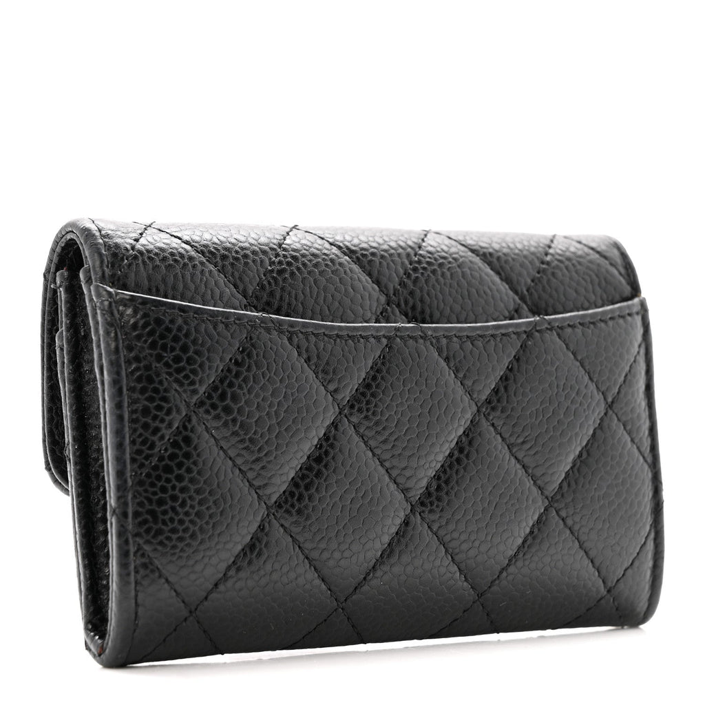 Caviar Quilted Flap  Holder Wallet Black