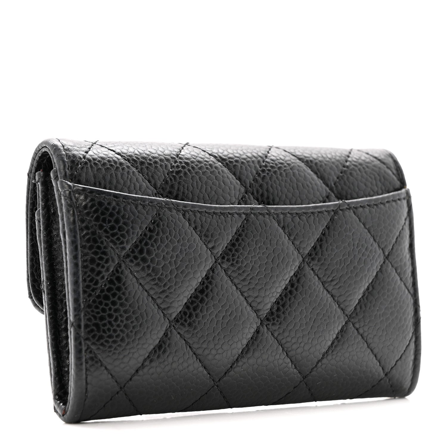 Caviar Quilted Flap  Holder Wallet Black