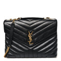 Calfskin Y Quilted Monogram Medium Loulou Chain Satchel Black