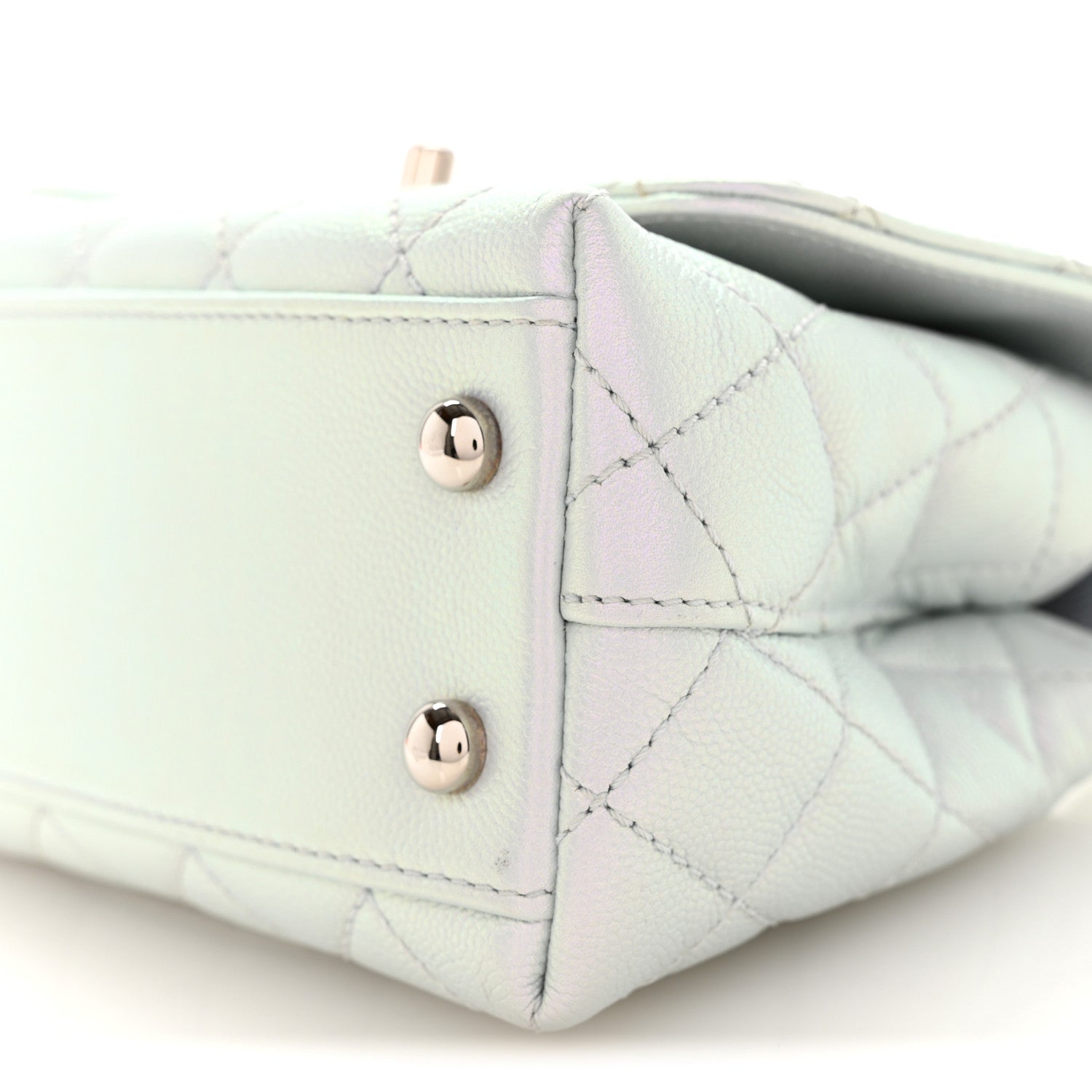 Iridescent Caviar Quilted Extra Mini Coco Handle Flap Light Blue