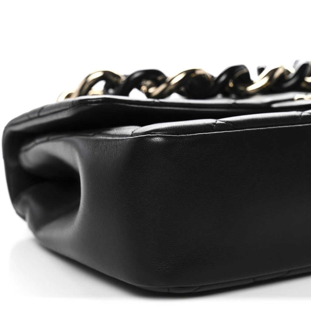 Lambskin Quilted Resin Bi-Color Chain Flap Bag Black