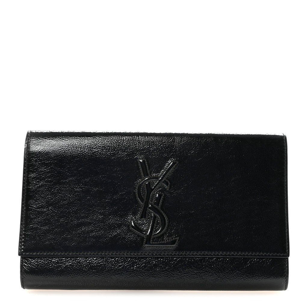 Textured Patent Monogram Large Belle De Jour Clutch Black