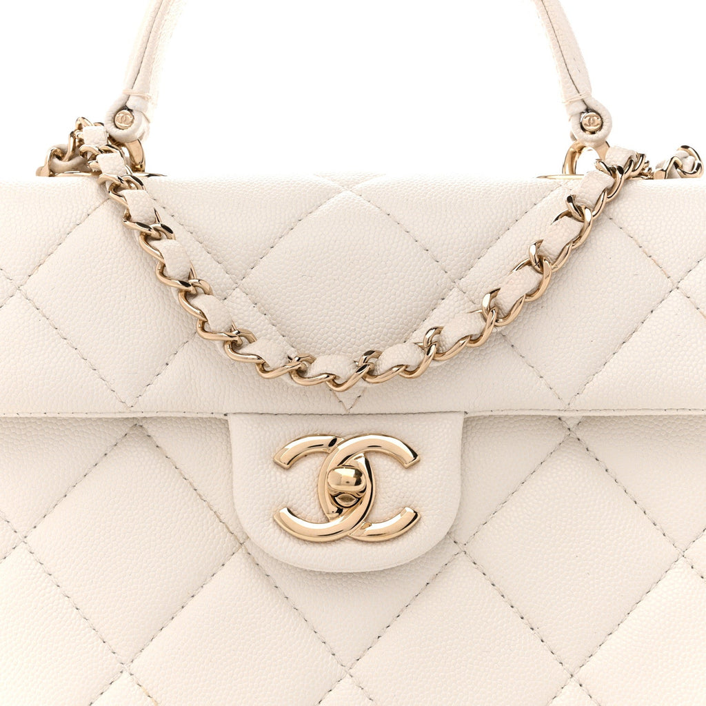 Caviar Quilted Mini Retro Twist Top Handle Flap White