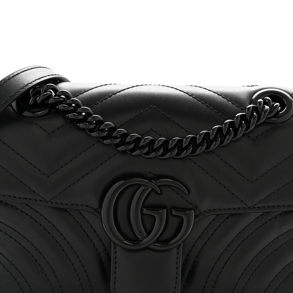 Calfskin Matelasse Monochrome Mini GG Marmont Shoulder Bag Black