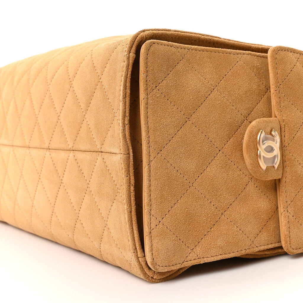 Suede Quilted Medium Chanel 25 Handbag Beige