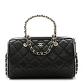 Caviar Quilted Barrel Clutch With Chain  Black