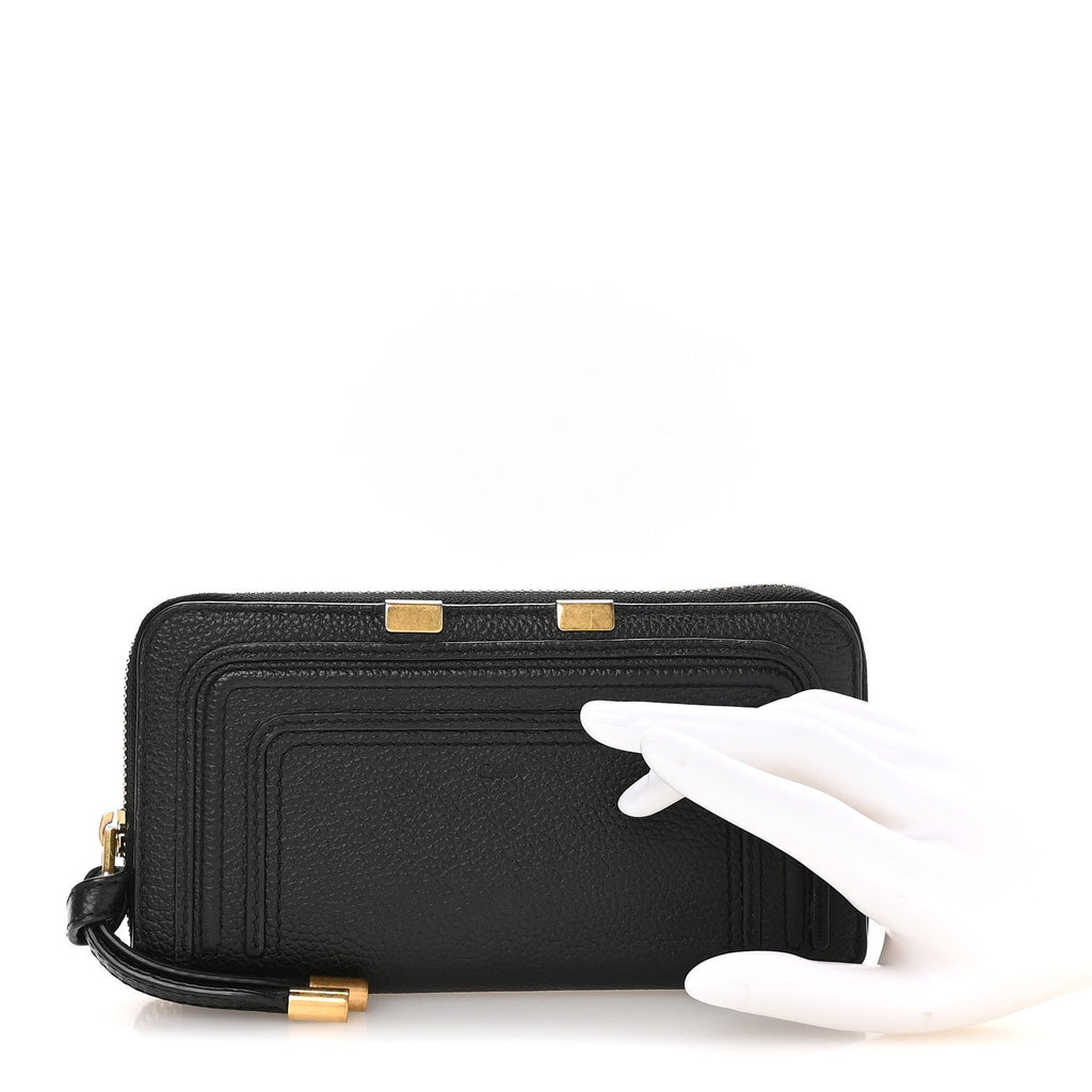 Grained Calfskin Marcie Long Zip Around Wallet Black