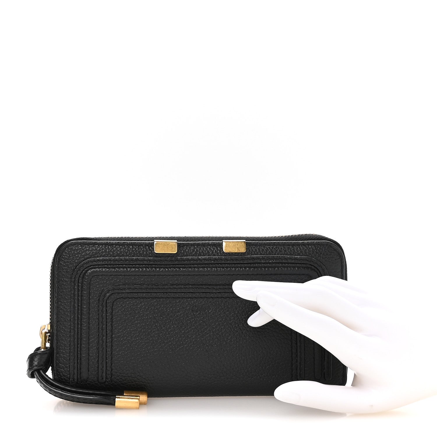 Grained Calfskin Marcie Long Zip Around Wallet Black