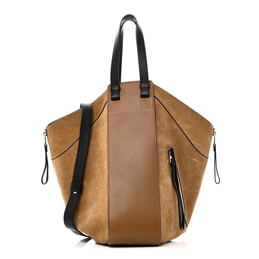 Calfskin Suede Hammock Shoulder Bag Oak Dark Gold Black