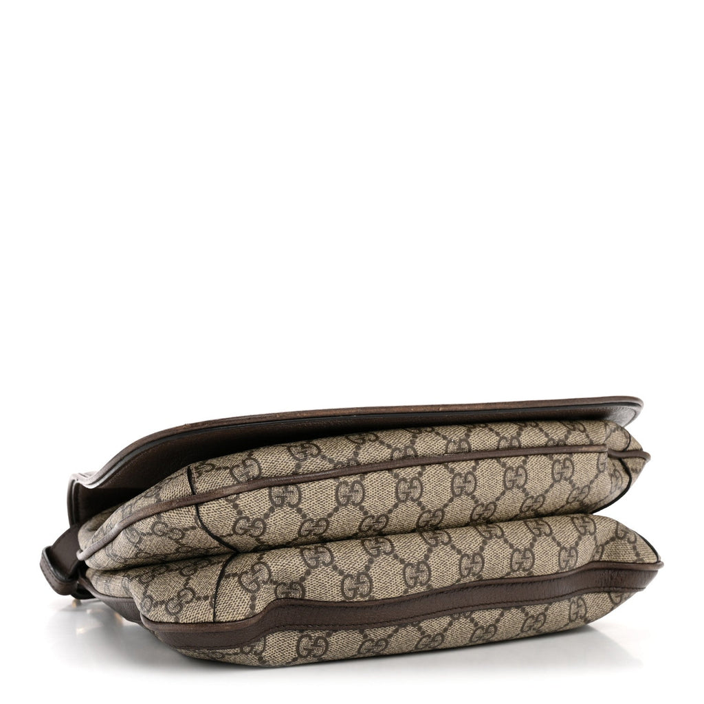 GG Supreme Monogram Textured Dollar Calfskin Web Medium Blondie Shoulder Flap Bag Beige Ebony New Acero