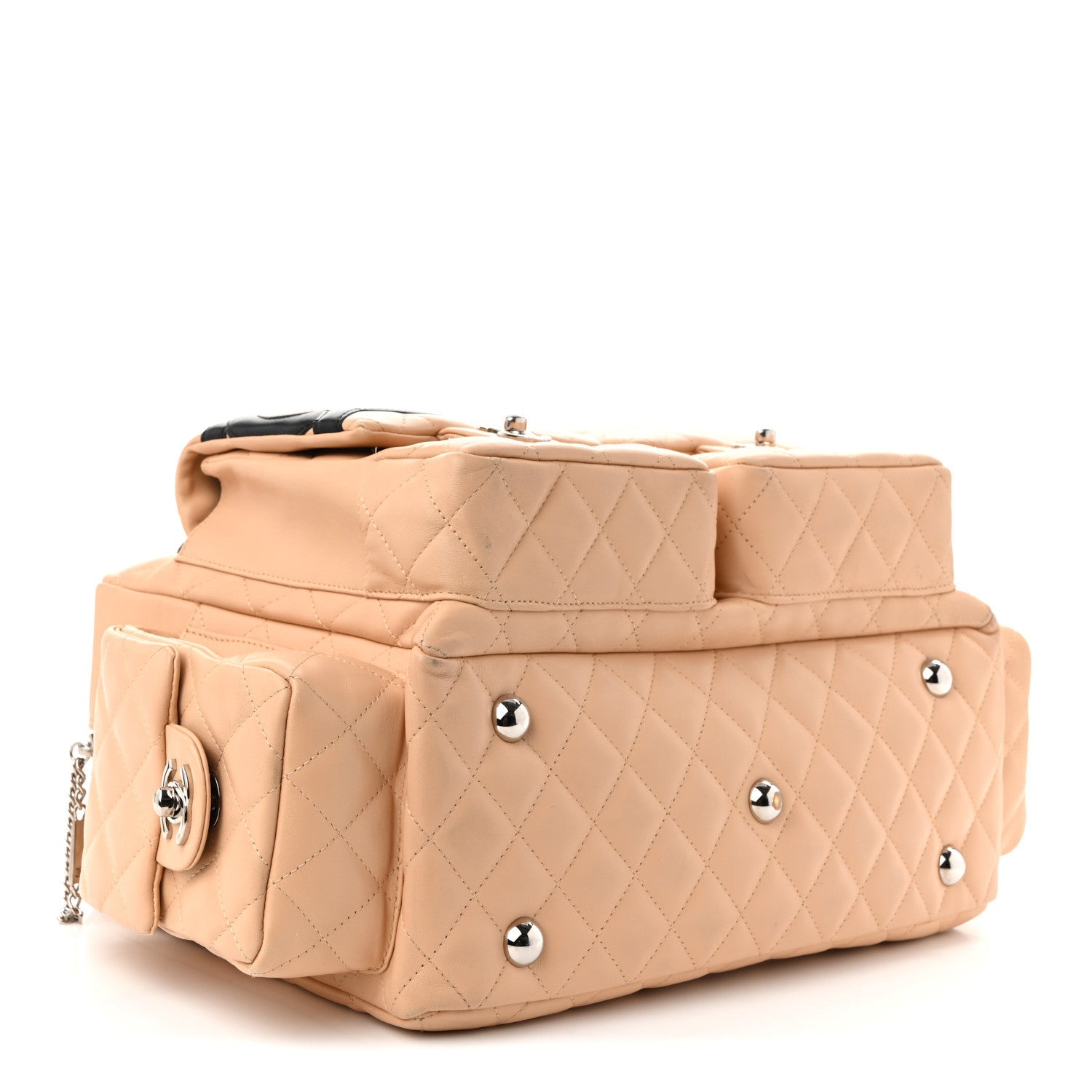 Calfskin Quilted Large Cambon Multipocket Reporter Beige Black