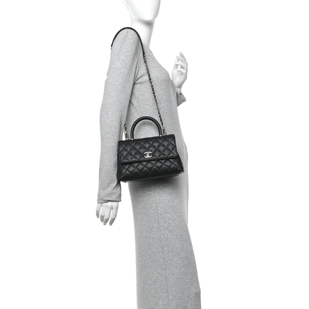 Caviar Quilted Mini Coco Handle Flap Black