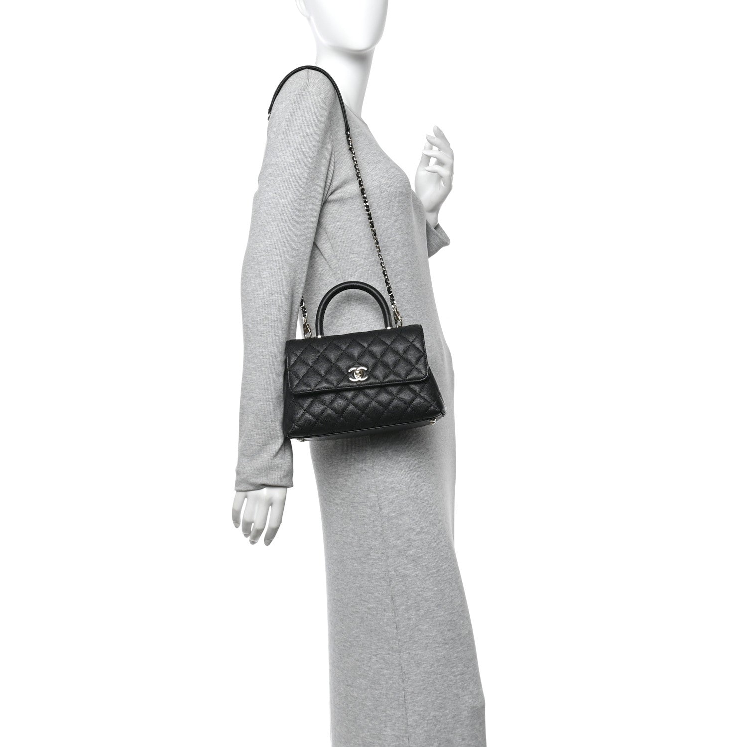 Caviar Quilted Mini Coco Handle Flap Black