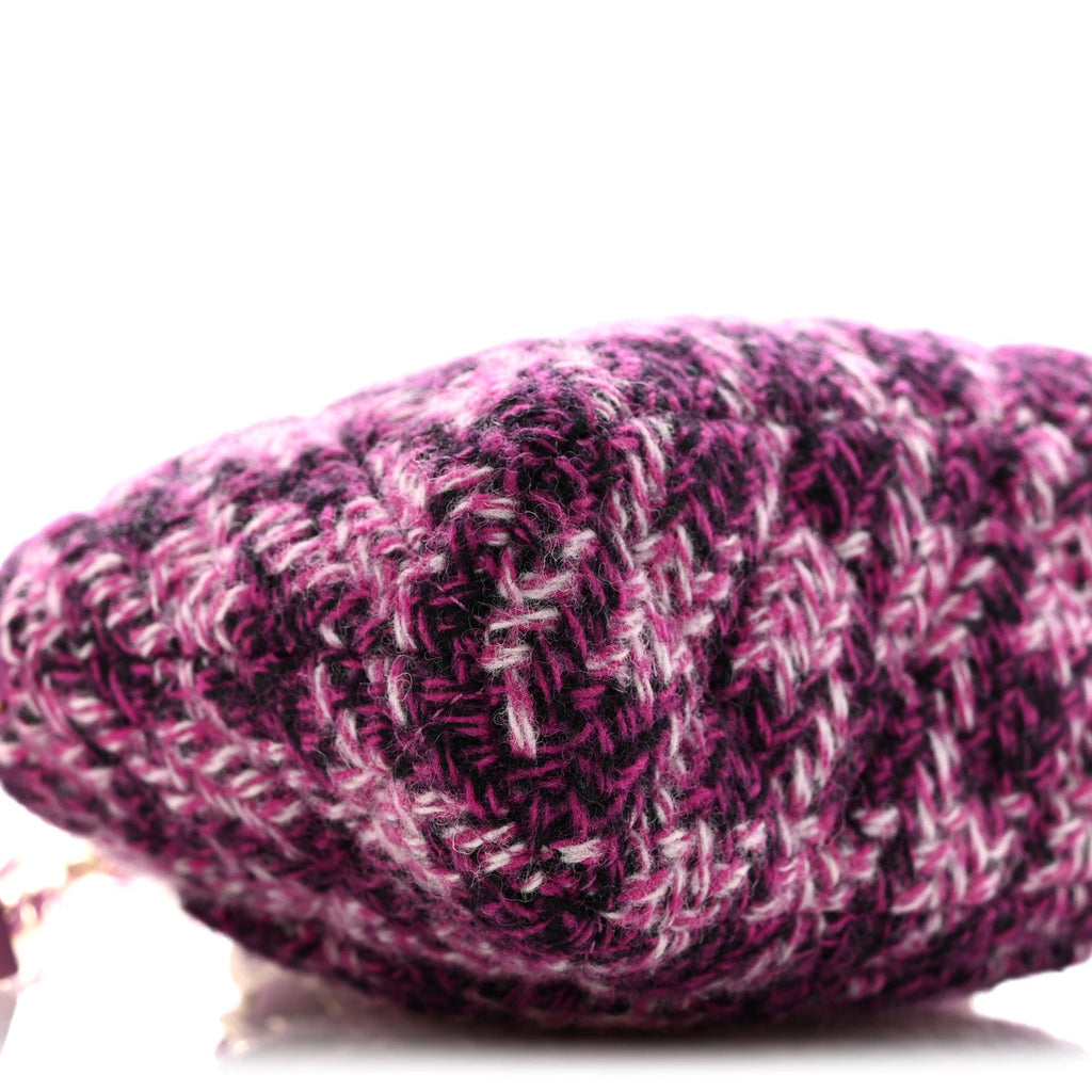 Tweed Quilted Mini Clutch With Chain Purple