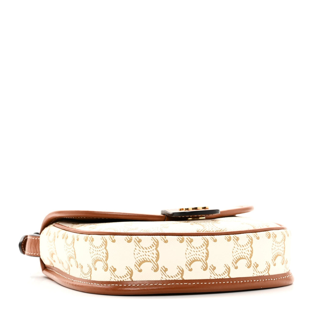 Triomphe Canvas Calfskin Mini Besace Bag White