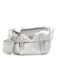 Re-Nylon Vela Saffiano Pocket Double Buckle Messenger Shoulder Bag Fiordaliso