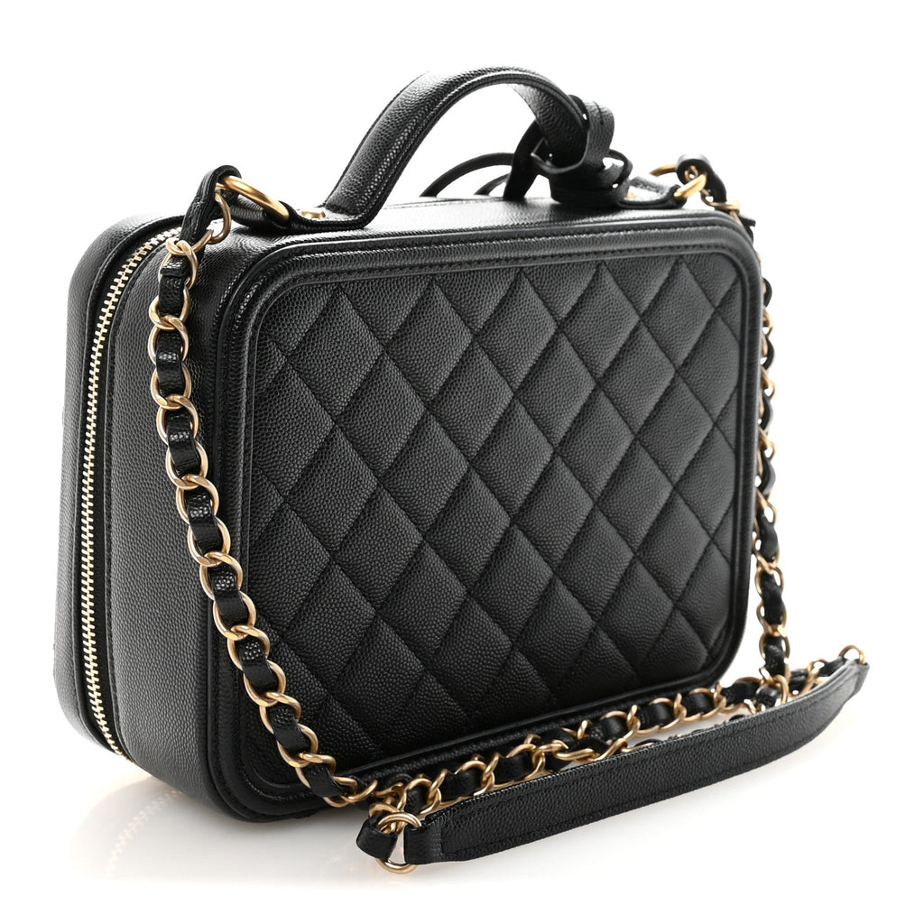 Caviar Quilted Medium CC Filigree Vanity Case Black