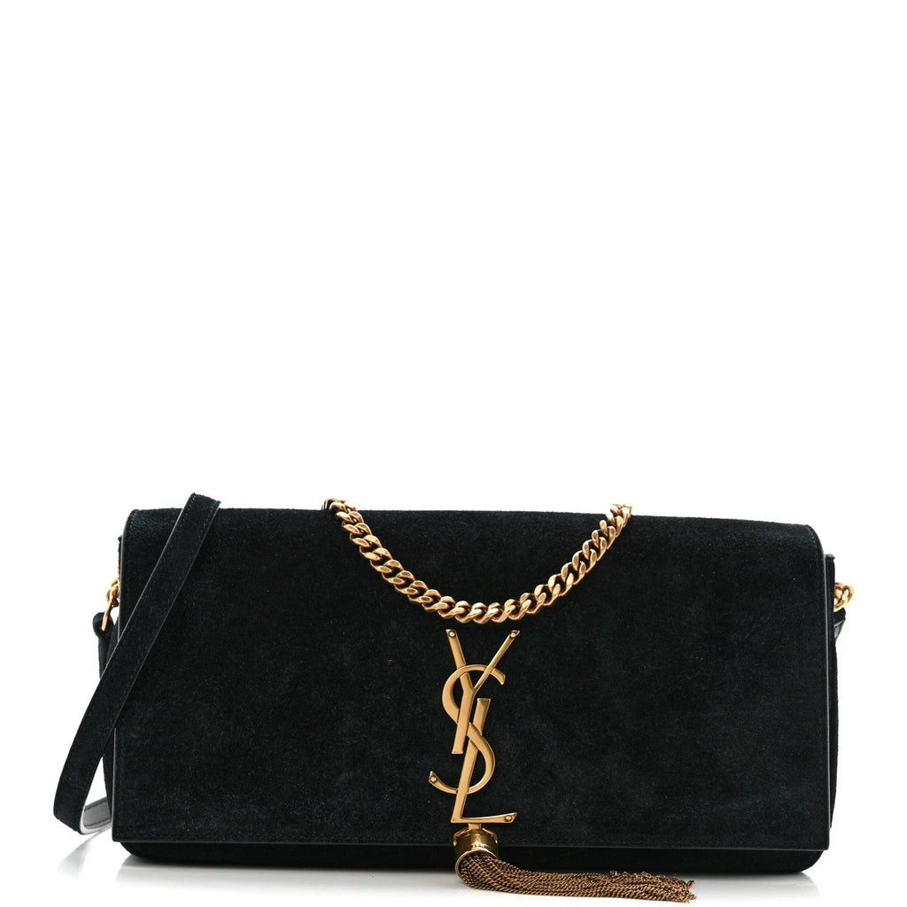 Suede Monogram Tassel Kate 99 Baguette Bag Black
