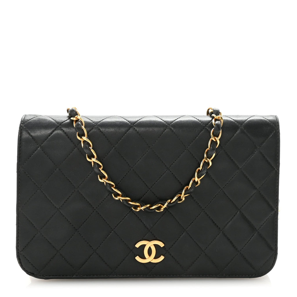 Lambskin Quilted Small Single Flap Bag Black