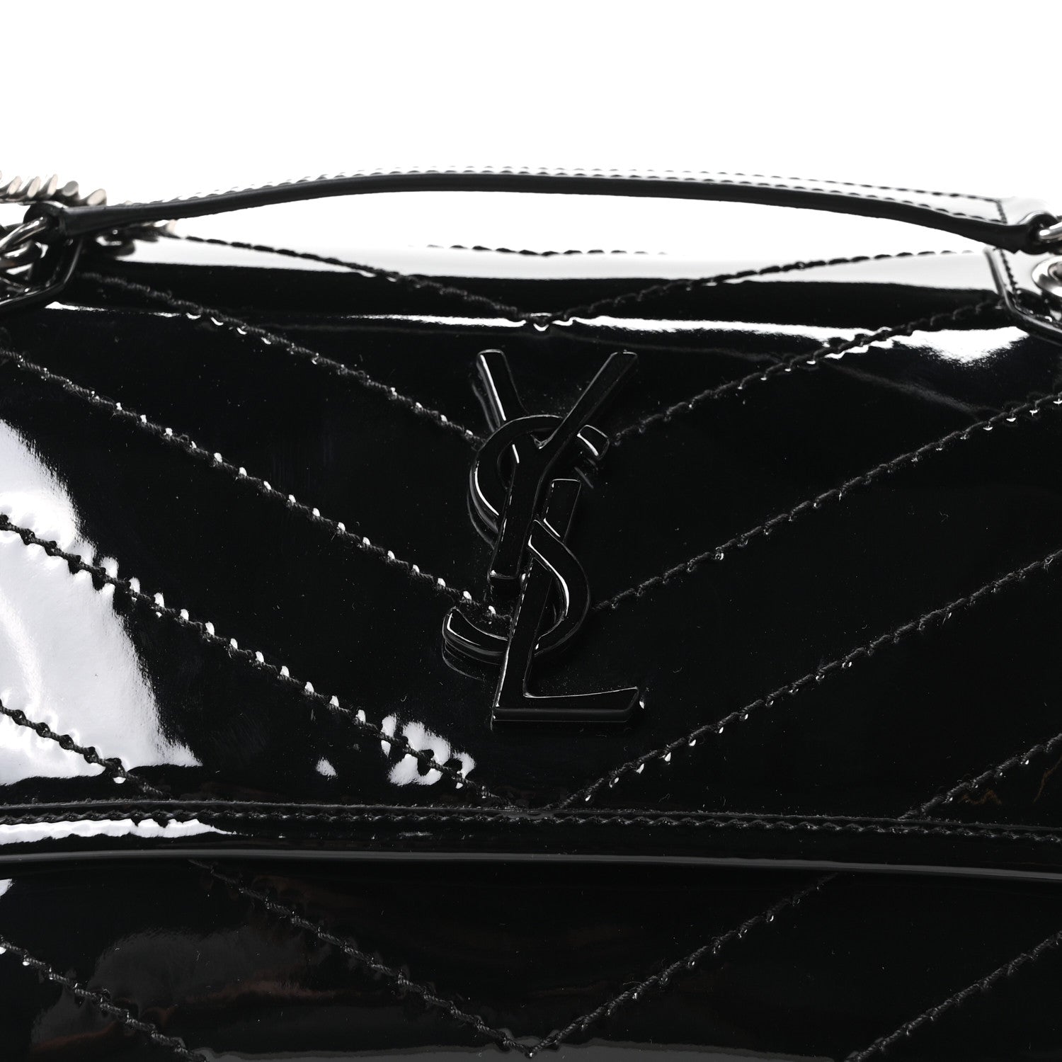 Patent Calfskin Matelasse Monogram Baby Niki Chain Satchel Black