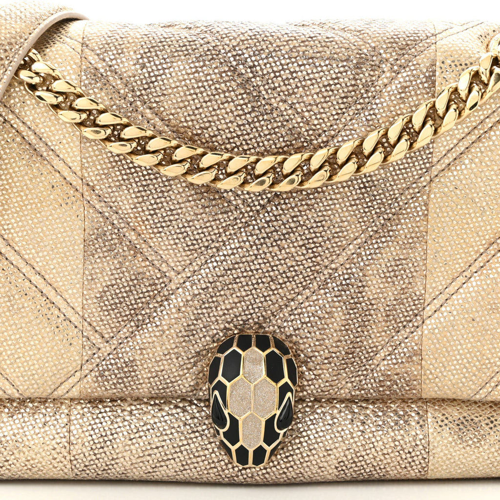 Metallic Karung Matelasse Mini Serpenti Cabochon Crossbody Gold