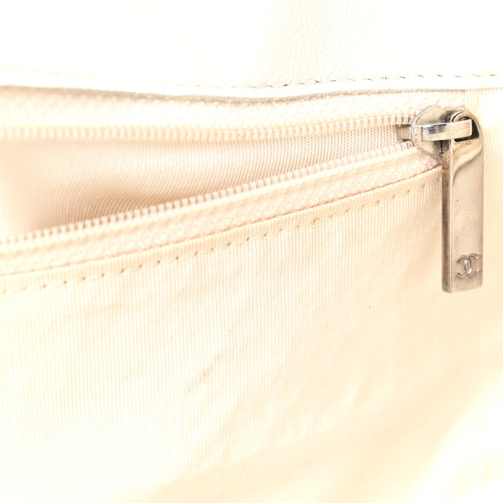 Calfskin Quilted Large Classic Shopping Tote White