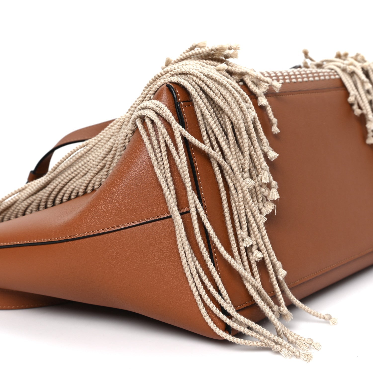 Smooth Calfskin Anagram Fringe Tote Tan