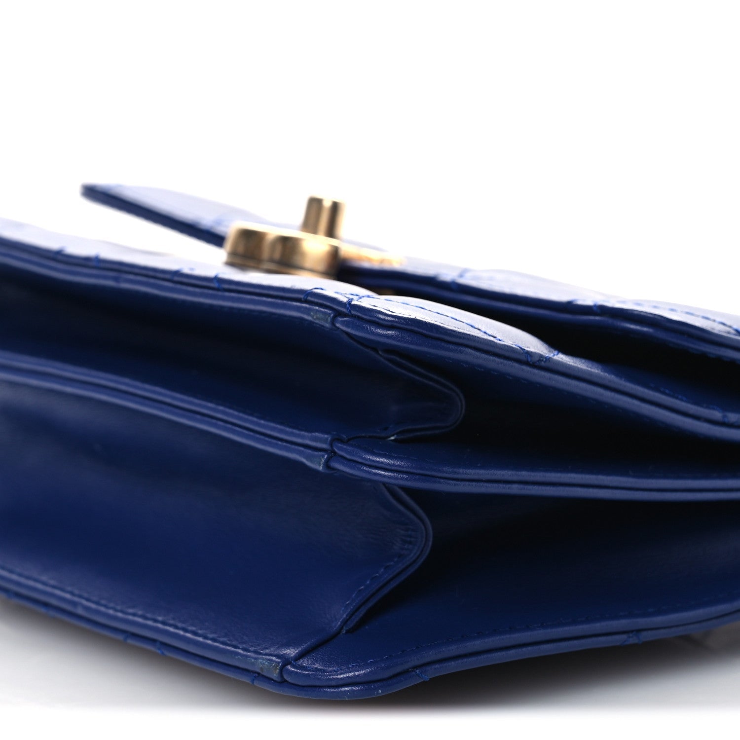 Calfskin Quilted Small Dual Handle Chain Flap Bag  Blue
