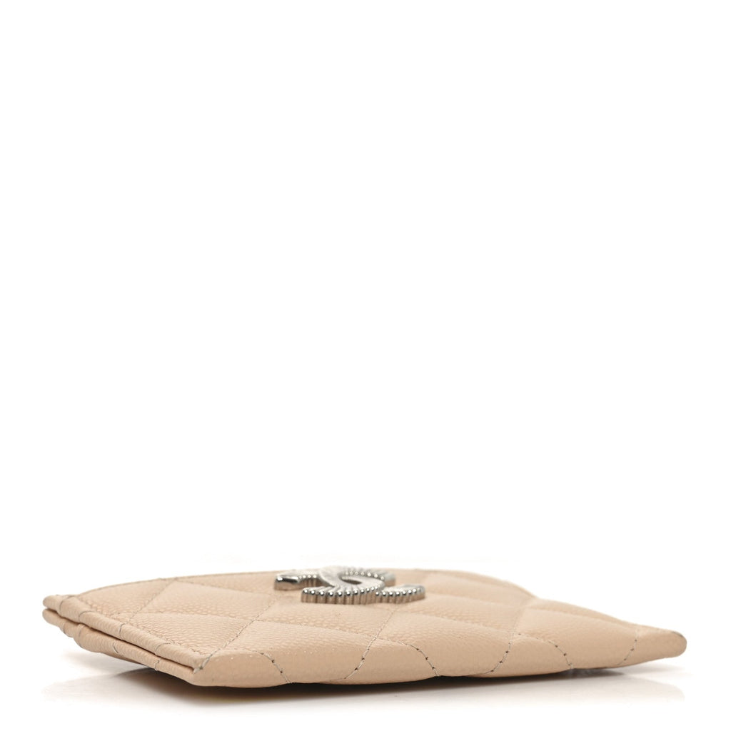 Caviar Quilted Textured CC  Holder Beige