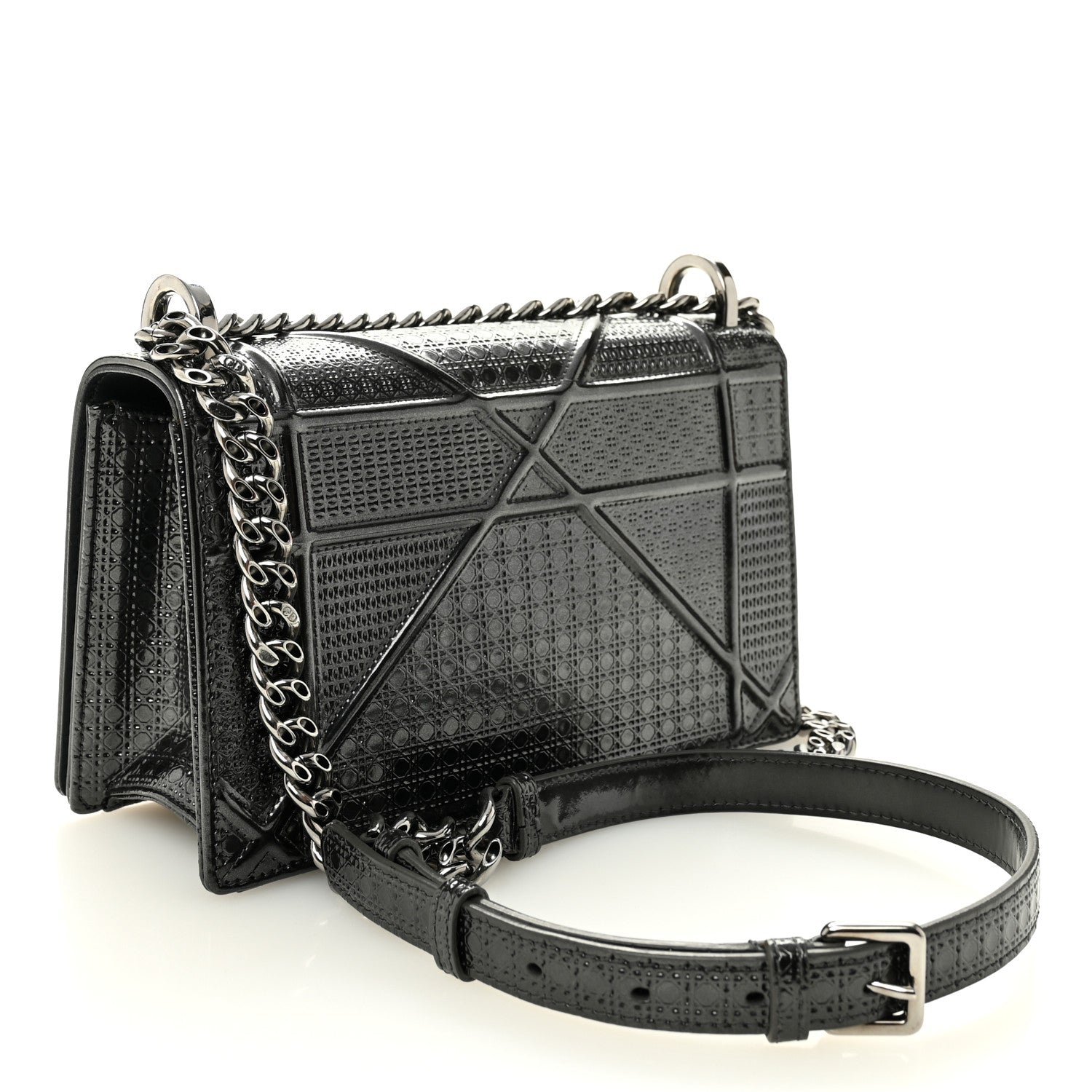 Metallic Patent Micro-Cannage Medium Diorama Flap Bag Onyx Black