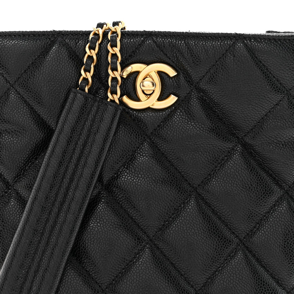Caviar Quilted Mini Never Ending Chain Tote Black